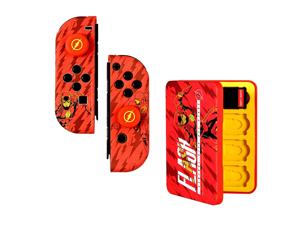 FR-TEC Combo Pack Carcasa Dura y Grips The Flash para Nintendo Switch - Caja de 16 Juegos - Diseño Unico y Agarre Mejorado - Color Rojo