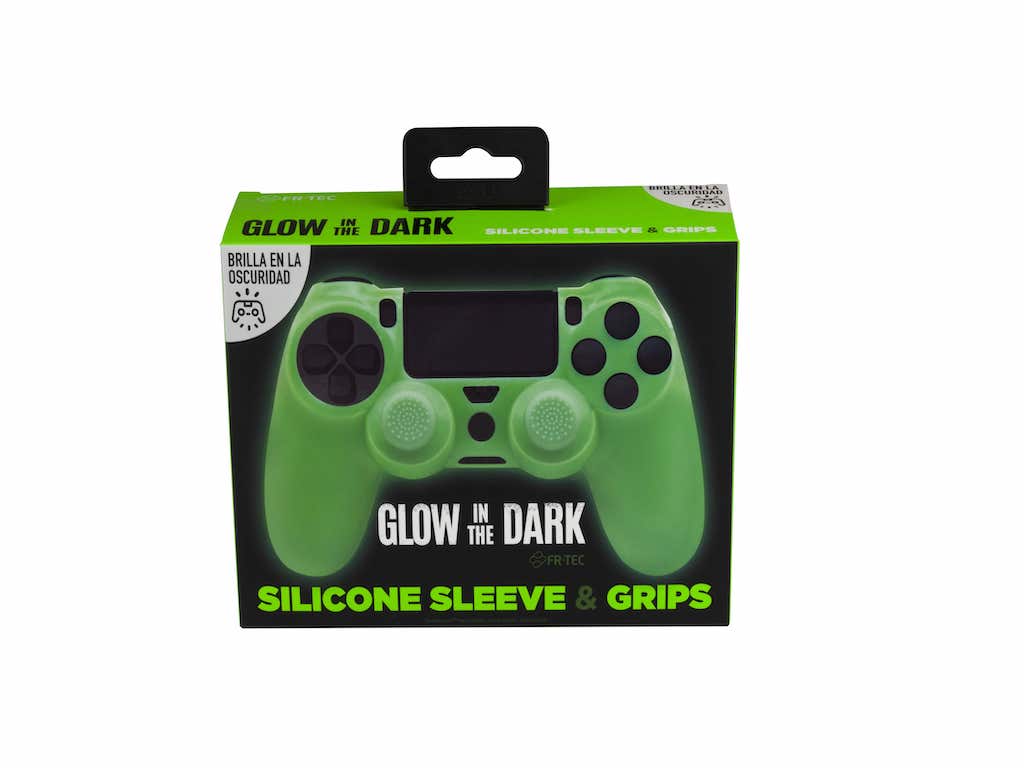 FR-TEC Funda Protectora + Grips Antideslizantes Glow in The Dark para Dualshock - Brilla en La Oscuridad - Color Verde