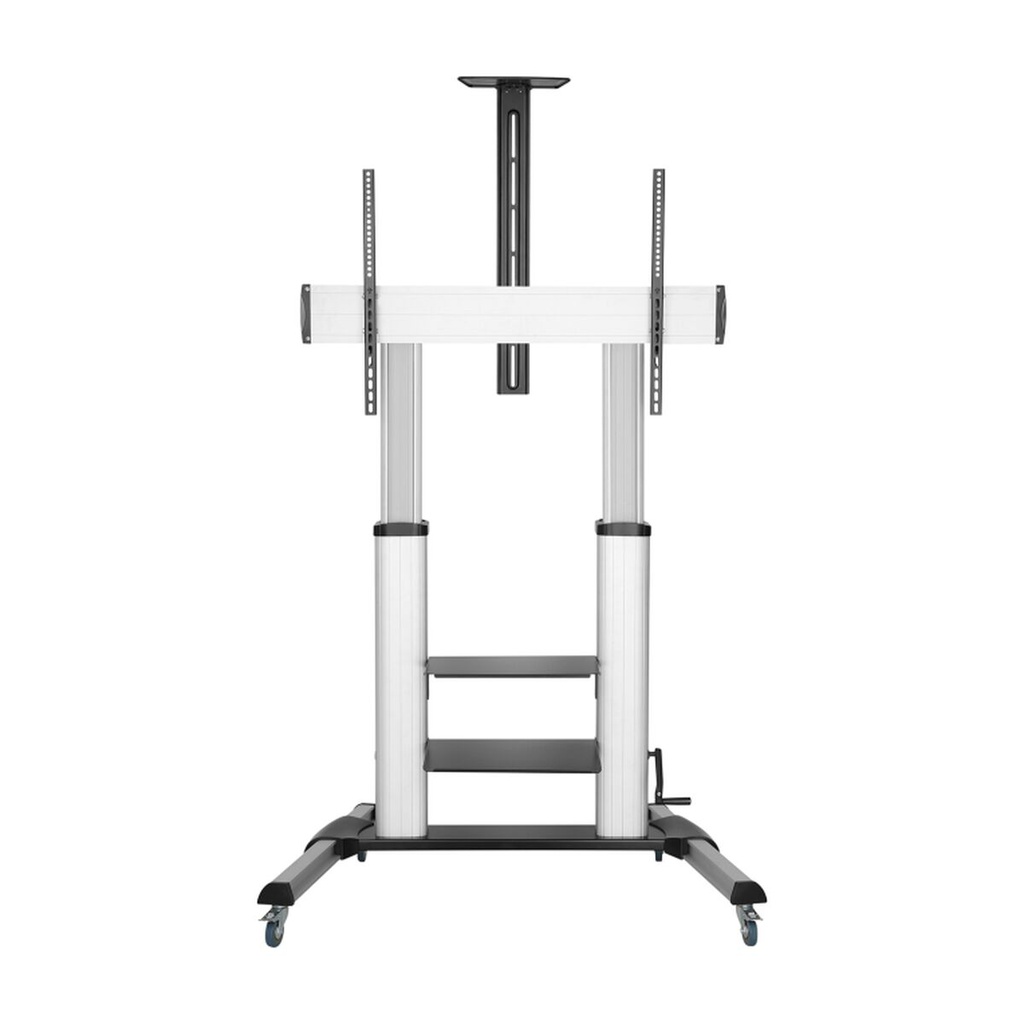 Aisens Soporte de Suelo PRO con Ruedas y Manivela - Bandeja para DVD y Soporte de Camara para Monitor/TV - Hasta 100Kg - De 60 a 100 Pulgadas - Color Negro/Plata