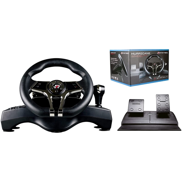 FR-TEC Volante Hurricane Wheel MKII Compatible con PC, PS4, PS3 y Switch - Volante con Levas y Cambio Secuencial - Pedales de Freno y Aceleracion - Botones Configurables - Efecto Vibracion - 3 Modos de Configuracion - Color Negro