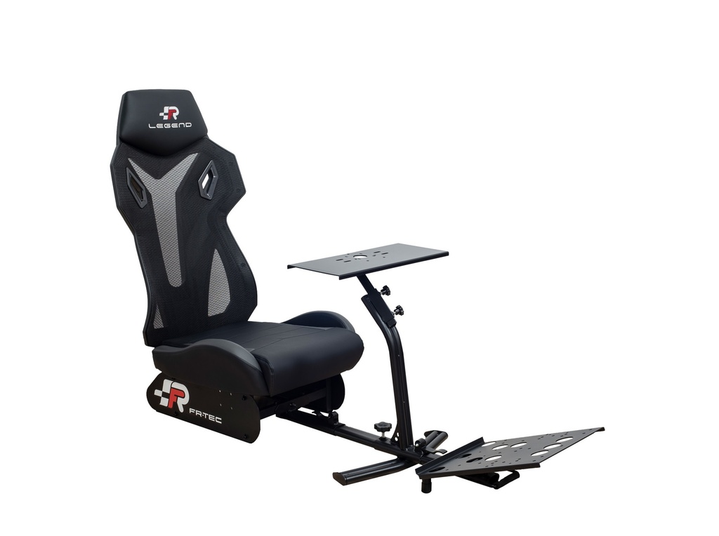 FR-TEC Asiento Simulador de Carreras Racing Seat Legend - Asiento de Alta Competicion - Respaldo Premium de 92cm - Base de Volante de 45x22 - Adaptabilidad en Longitud, Altura e Inclinacion - Base de Pedales Ajustable - Color Negro