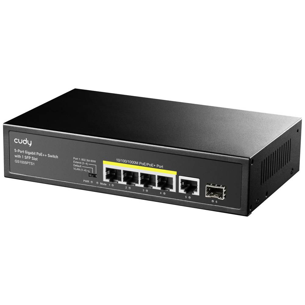 Cudy GS1005PTS1 Switch Gigabit PoE+ de 5 Puertos con 1 Puertos SFP