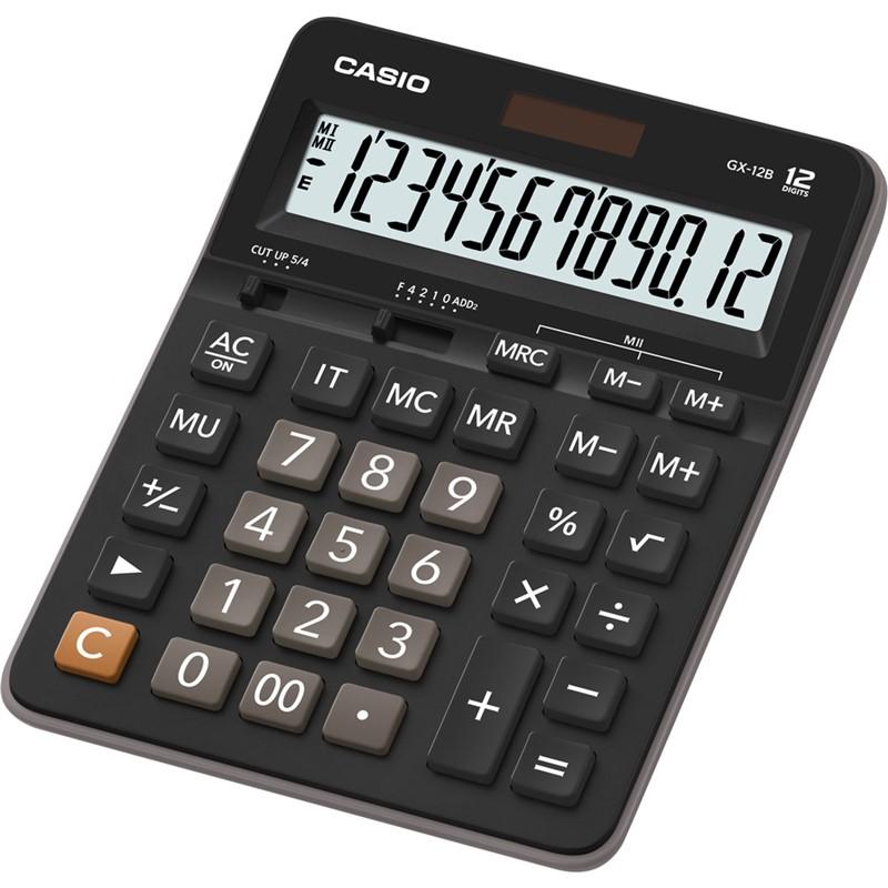 Casio GX-12B Calculadora de Escritorio - Pantalla LCD de 12 Digitos - Solar y Pilas - Color Blanco