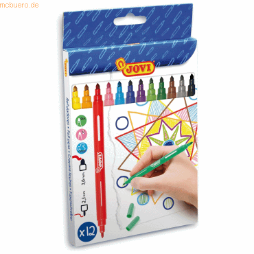 Jovi Felt Pen Extuche 12 Rotuladores de Doble Punta - Punta Fina y Maxi - Amplia Variedad de Tonos - Tinta de Gran Fijacion - Colores Surtidos