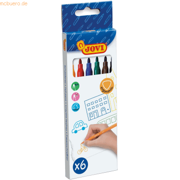 Jovi Felt Pens Estuche de 6 Rotuladores - Tinta de Gran Fijacion - Punta de 3mm - Capuchon de Seguridad Ventilado - Grip Triangular Ergonomico - Trazo Homogeneo E Intenso - Color Surtido