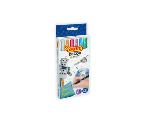 Jovi Metalic Estuche de 6 Rotuladores - Efecto Metalico - Tinta Base Agua - Facil Limpieza - Ideal para Papel Oscuro y Superficies No Porosas - Color Surtido