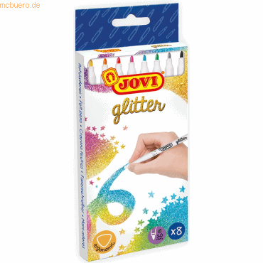 Jovi Glitter Marker Caja con 8 Rotuladores Efecto Purpurina - Tinta Base Agua - Grip Triangular Ergonomico - Punta Resistente - Tapon de Seguridad - Trazo Homogeneo - Color Surtido
