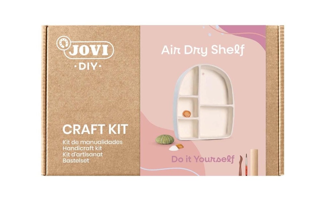 Jovi Diy Kit de Manualidades para Hacer Un Estante con Pasta Endurecible Air Dry - 500g de Airdry - Herramientas de Modelaje - Pinturas Gouache - Pinceles Calibrados - Color Varios