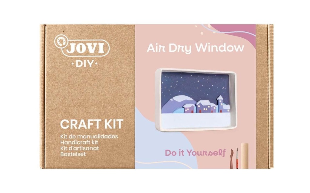 Jovi Diy Kit de Manualidades para Ventana con Paisaje - Pasta Endurecible Air Dry - Herramientas de Modelaje - Pinturas Gouache - Pinceles - Accesorios Incluidos - Color Varios