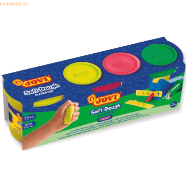 Jovi Soft Dough Blandiver Pack de 3 Botes 110gr - Blanda y Flexible - Facil de Amasar y Moldear - Ideal para Iniciacion al Modelaje - Colores Neon Surtidos