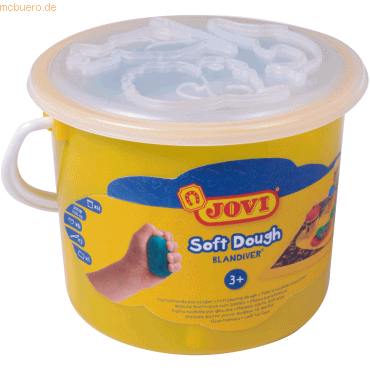 Jovi Soft Dough Blandiver Cubo 4 Botes 50gr + Accesorios - Blanda y Flexible - Facil de Amasar y Moldear - Ideal para Iniciacion al Modelaje - Color Varios