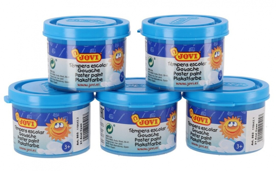 Jovi Bote de Tempera Escolar 35ml - Aplicacion en Multiples Superficies - Uso con Pincel, Rodillo o Espatula - Colores Mezclables - Color Azul Cyan
