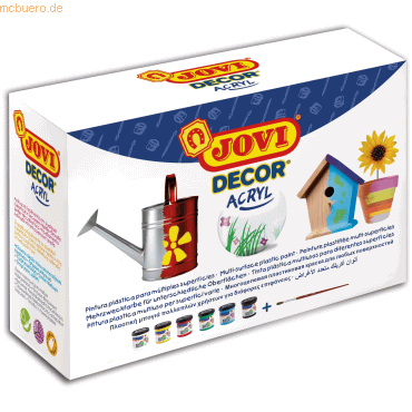 Jovi Pintura Acrilica Estuche con 6 Botes + Pincel - Acabado Satinado - Alto Poder Cubriente - Aplicacion Facil - Resistente al Agua y Jabon - Color Surtido