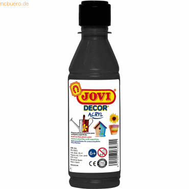 Jovi Jovidecor Acryl Pintura Acrilica Satinada - Alto Poder Cubriente - Facil Aplicacion - Resistente al Agua y Jabon - Color Negro