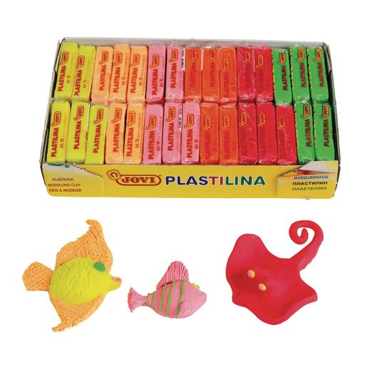Jovi Expositor de 30 Pastillas de Plastilina 50gr - Colores Neon - 100% Vegetal - Muy Moldeable - No Se Seca - Mezclables - Color Surtido
