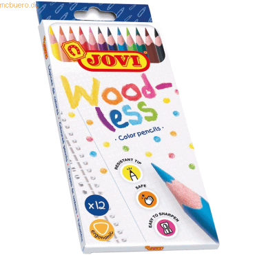 Jovi Woodless Pack de 12 Lapices de Colores - Forma Triangular - Minas Resistentes - Sin Madera - Colores Surtidos