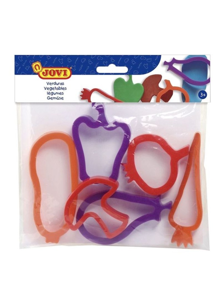 Jovi Modelling Accessories Bolsa Colgable con 6 Moldes de Corte Vegetales - Moldes de Plastico para Plastilina - Formas de Verduras - Color Surtido