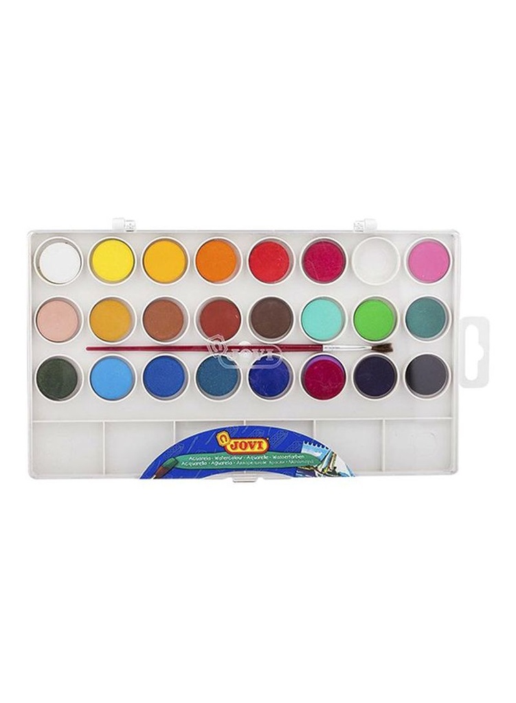 Jovi Pack de 24 Acuarelas en Pastilla 22mm + Pincel - Brillantes - Facilmente Mezclables - Colores Surtidos