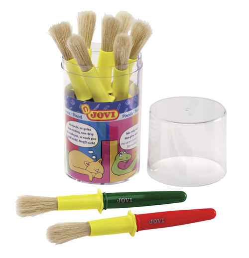 Jovi Jumbo Paint Brushes Pack 1 Pincel Mediano + 1 Pincel Grueso - Pelo Natural - Mango de Plastico - No Gotean - Facil Limpieza - Sistema de Corona Anti-Rodamiento - Color Varios