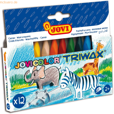 Jovi Triwax Estuche de 12 Ceras Triangulares - No Manchan - Trazo Suave - Gran Rendimiento - Apto para Sacapuntas - Libre de Alergenos - Colores Surtido