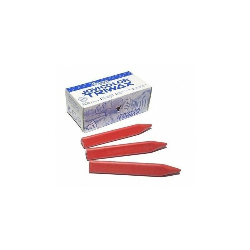 Jovi Triwax Estuche de 12 Ceras - Triangulares - No Manchan - Resistentes - Trazo Suave - Facil Agarre - Apto para Sacapuntas - Libre de Alergenos - Color Rojo