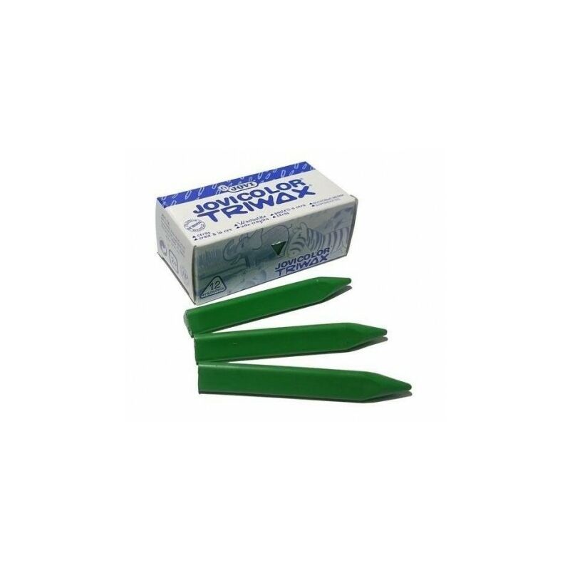 Jovi Triwax Estuche de 12 Ceras - Triangulares - No Manchan - Trazo Suave - Gran Rendimiento - Apto para Sacapuntas - Libre de Alergenos - Color Verde