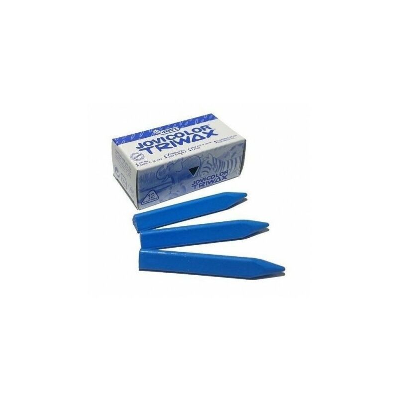 Jovi Triwax Estuche de 12 Ceras - Triangulares - No Manchan - Resistentes - Trazo Suave - Facil Agarre - Apto para Sacapuntas - Libre de Alergenos - Color Azul