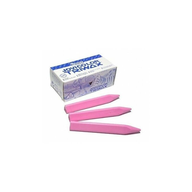 Jovi Triwax Estuche de 12 Ceras - Ceras Triangulares - No Manchan Ni Se Rompen - Trazo Suave - Gran Rendimiento - Apto para Sacapuntas - Libre de Alergenos - Color Rosa