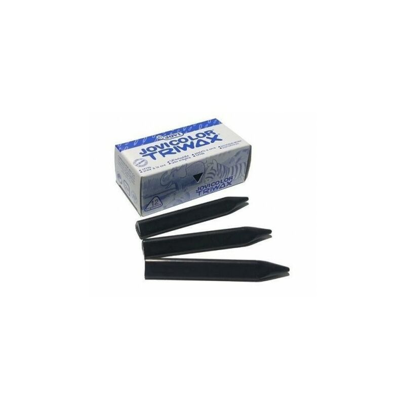 Jovi Triwax Estuche de 12 Ceras - Triangulares - No Manchan - Trazo Suave - Gran Rendimiento - Apto para Sacapuntas - Libre de Alergenos - Color Negro