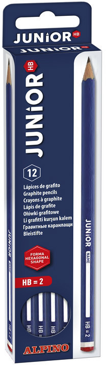 Alpino Pack de 12 Lapices de Grafito Junior con Cabecilla - Medida 12mm - Mina HB - Espacio para Personalizar - Colores Surtidos