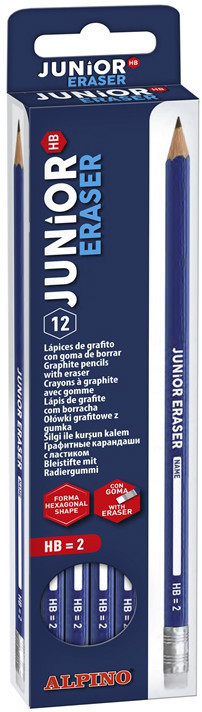 Alpino Pack de 12 Lapices de Grafito Junior con Goma - Mina HB - Espacio para Personalizar - Colores Surtidos