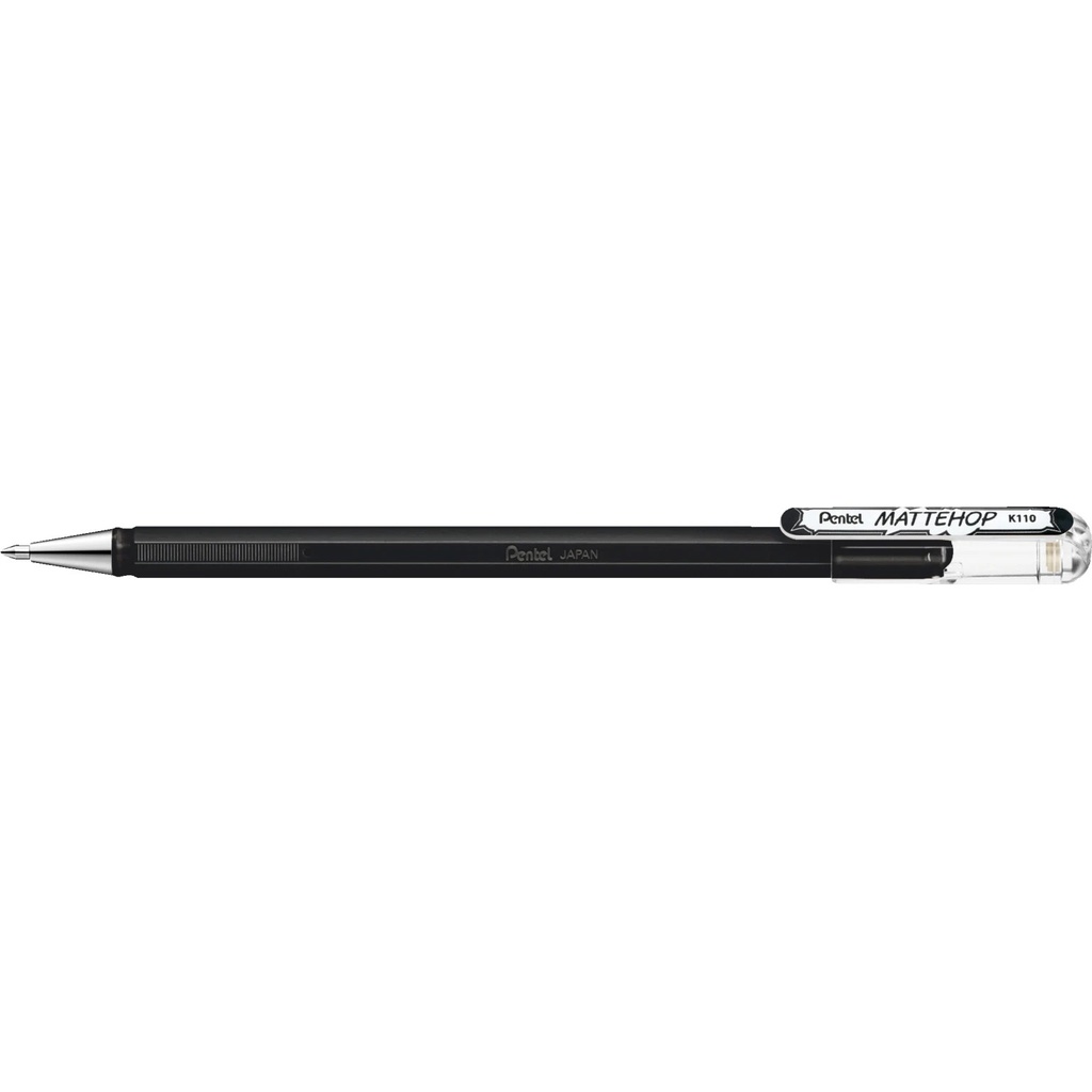Pentel Mattehop Boligrafo de Bola - Punta 1mm - Trazo 0.5mm - Tinta de Gel Opaca - Fabricado con 55% de Materiales Reciclados - Color Negro