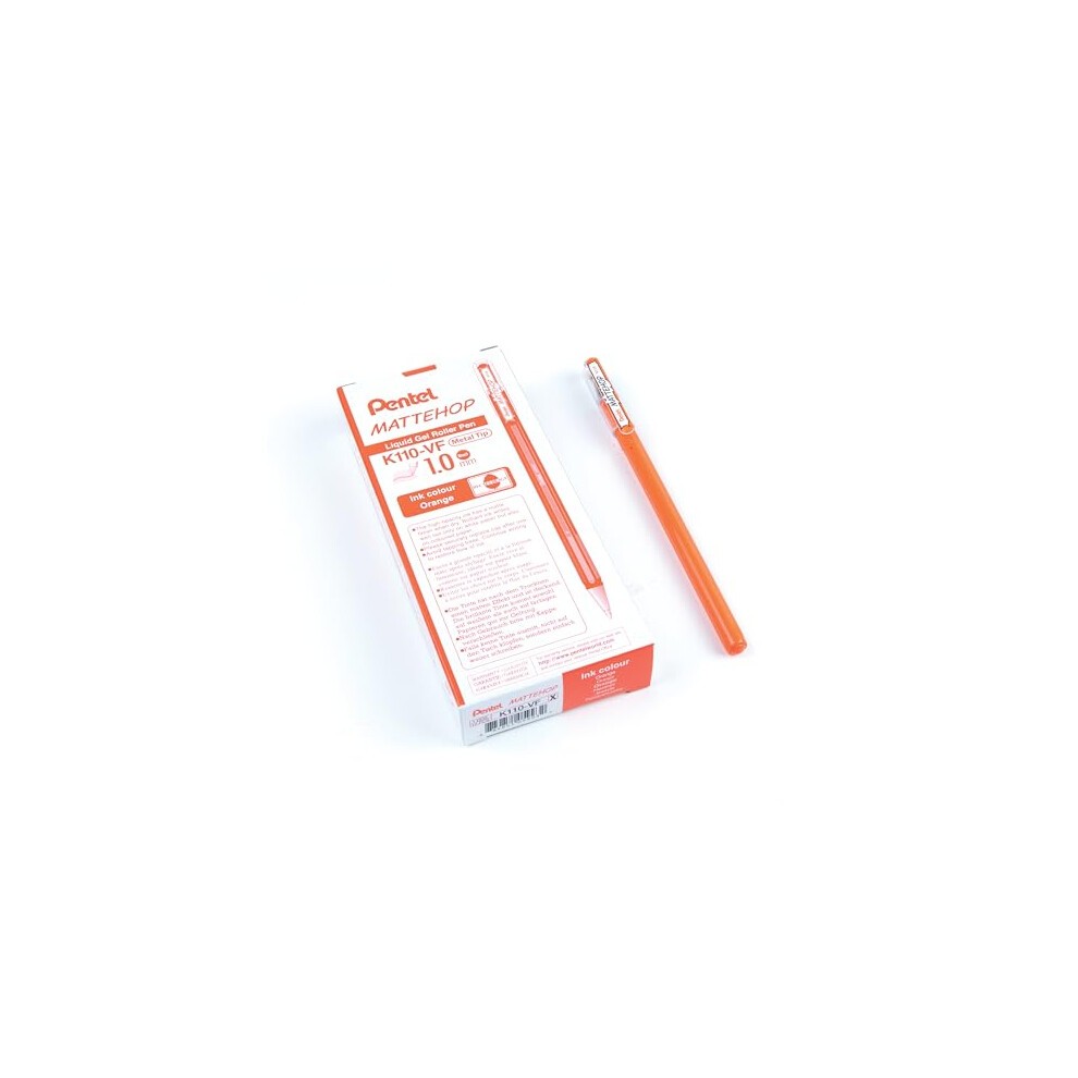 Pentel Mattehop Boligrafo de Bola - Punta 1mm - Trazo 0.5mm - Tinta de Gel Opaca - Fabricado con 55% de Materiales Reciclados - Color Naranja
