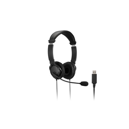 Kensington Auriculares con Microfono USB - Diadema Ajustable - Almohadillas Acolchadas - Controles en Cable - Cable de 1.80m - Color Negro