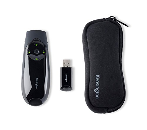 Kensington Expert Presentador Inalambrico con Puntero Laser Verde y Control de Cursor - Luminosidad 10 Veces Mayor - Botones Retroiluminados - Rango Inalambrico 45M- Color Negro