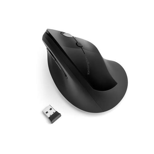 Kensington Pro Fit Ergo Raton Vertical Inalambrico 2.4Ghz 1600dpi - 5 Botones - Inclinación Natural 46,7º - Alcance hasta 20m - Indicador de Carga - Color Negro
