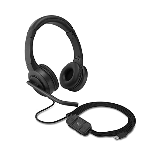 Kensington H1000 Auriculares con Microfono USB-C - Diadema Ajustable - Almohadillas Acolchadas - Controles en Cable - Cable Trenzado de 1.80m - Color Negro