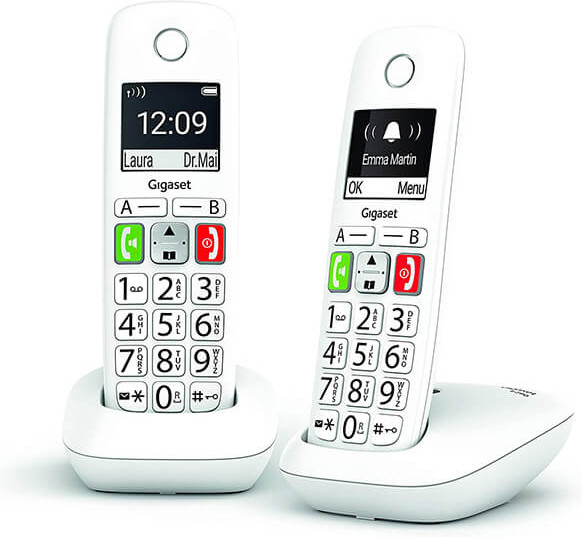 Gigaset E290 Duo Telefono Inalambrico Dect + 1 Supletorio - Pantalla Grande en B/N - Teclas con Numeros Grandes - Volumen con Funcion Amplificador - Gran Autonomia