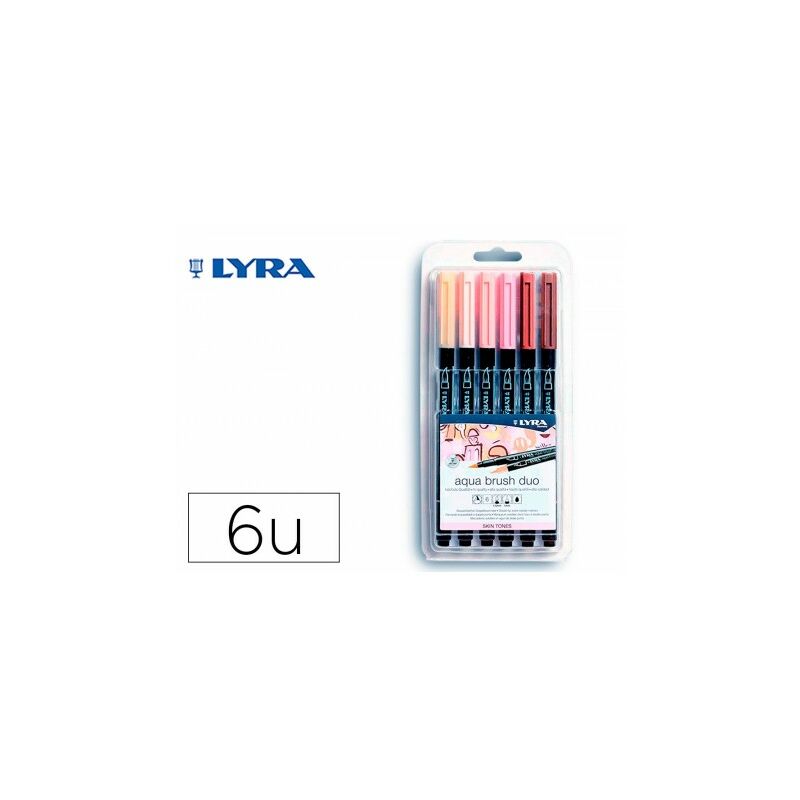 Lyra Aqua Brush Duo Skin Tones Pack 6 Rotuladores de Doble Punta - Punta Pincel 4mm, Punta Fina 2mm - Tinta Base de Agua - Colores Basados en Tonos de Piel