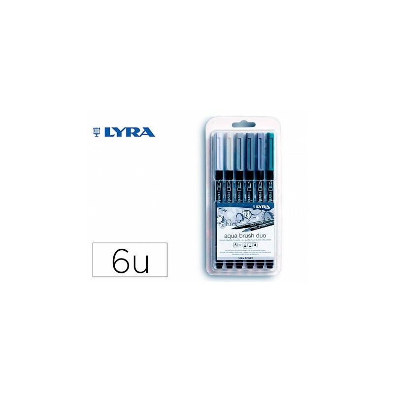Lyra Aqua Brush Duo Pack 6 Rotuladores de Doble Punta - Trazos 1-5 y 1mm - Tinta Base de Agua - Colores Tonos Grises