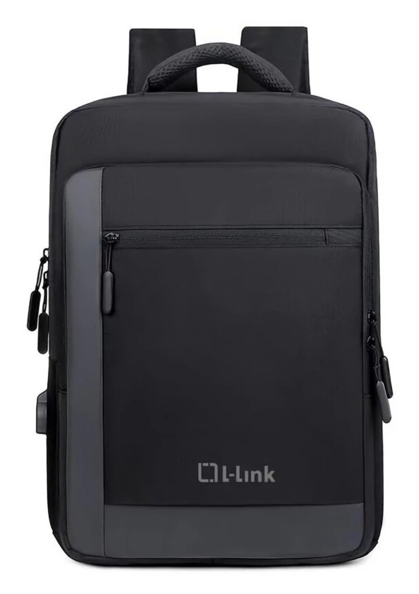 L-Link Mochila para Portatil 15.6" - Bolsillo Exterior - Puerto USB Exterior para Carga - Interior Compartimentado - Cobertura Exterior Repelente a Agua - Color Negro/Gris