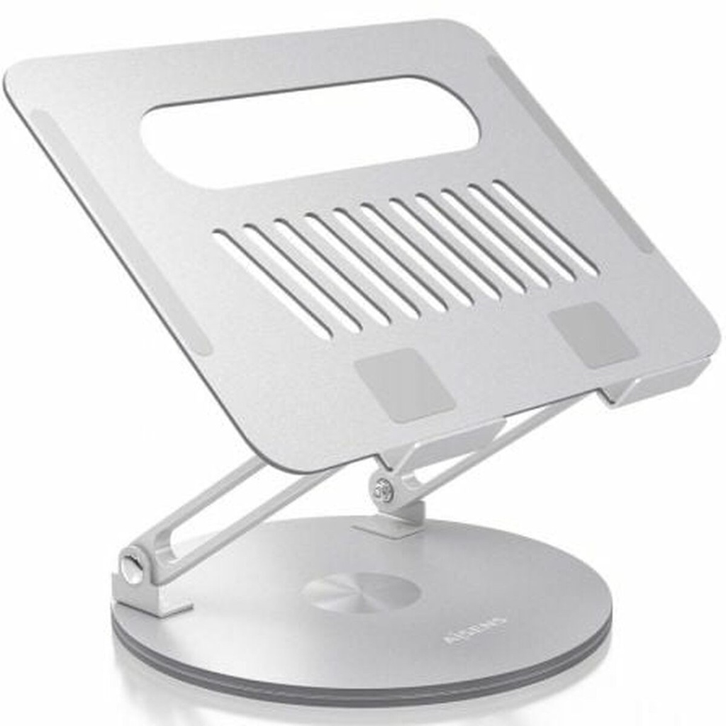 Aisens Soporte Sobremesa XL Giratorio y Ajustable para Portatil O Tablet - Aleacion de Aluminio - Rotacion 360° - Plegable y Compacto - Antideslizante - Compatible 10-17" - Color Plata