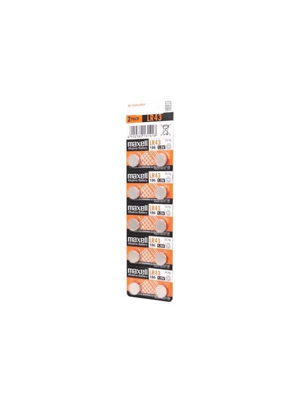 Maxell Pack de 10 Pilas Alcalinas de Boton LR43 1.5V