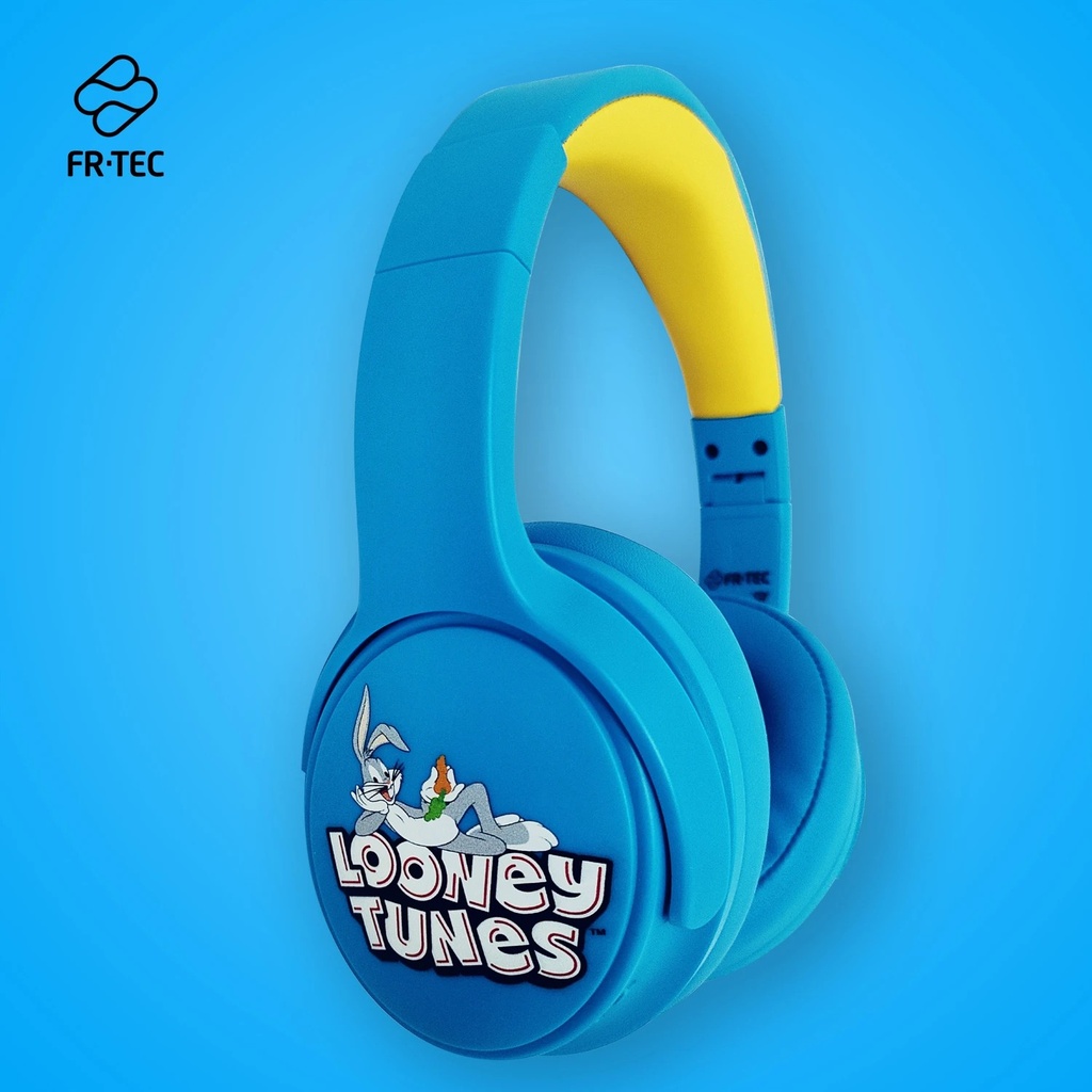 FR-TEC Looney Tunes Auriculares Gaming Bluetooth con Microfono Integrado - Limitacion de 85dB - Diadema Ajustable - Almohadillas Acolchadas - Color Azul/Amarillo