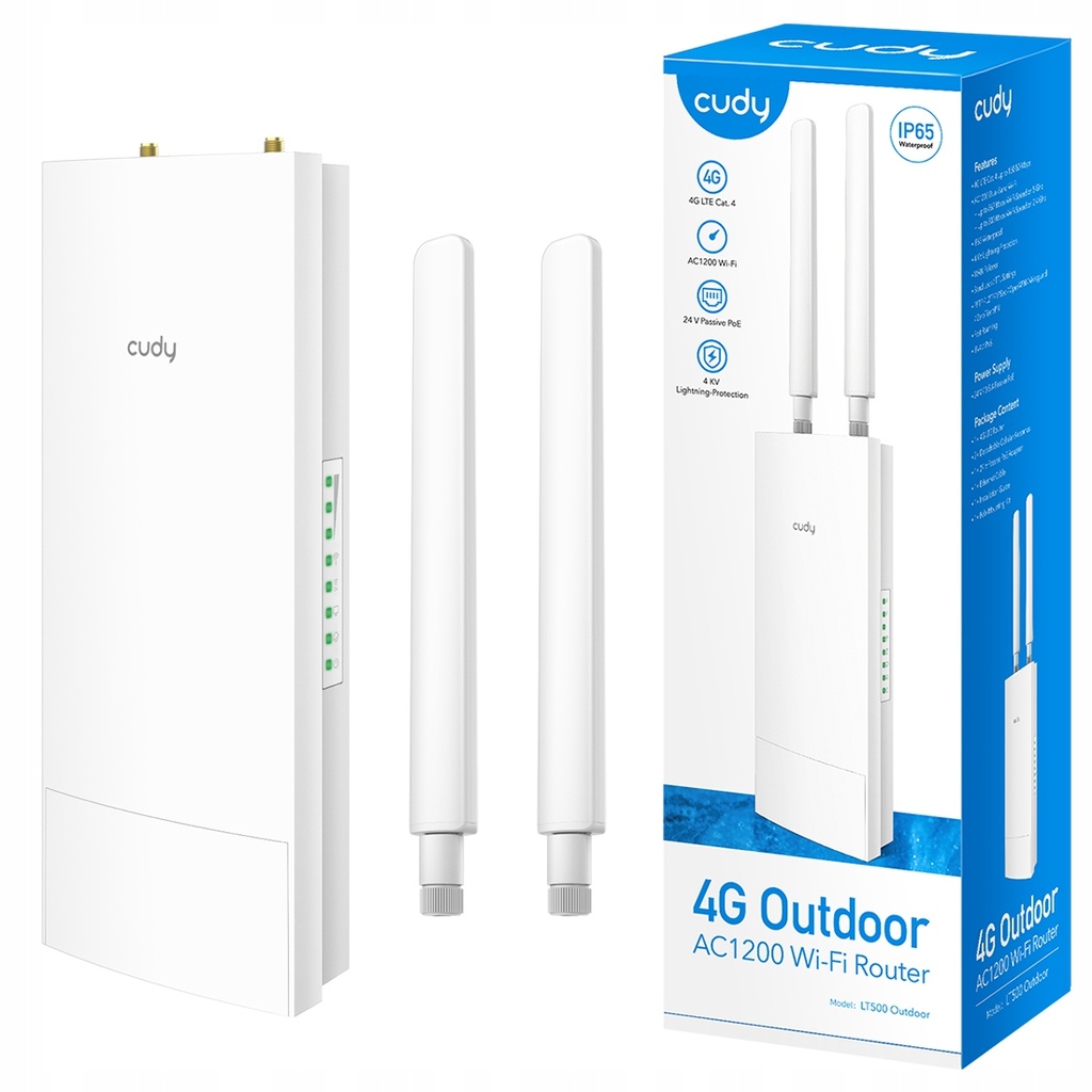 Cudy LT500 Outdoor Router WiFi 4G Cat 4 AC1200 Doble Banda - 1x Puerto Lan 10/100Mbps - 2 Antenas Externas