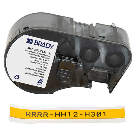 Brady M4C-250-7641-YL Cinta Termorretractil de Etiquetas - Texto Negro sobre Fondo Amarillo - Ancho 11.15mm x Largo 1.68m