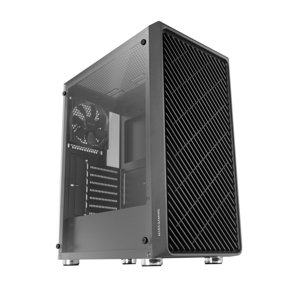 Mars Gaming MC-3000 Caja Aerodinamica - 4 Ventiladores FDB Silenciosos - Soporte para 6 Ventiladores - Amplio Espacio Interno - Gestion de Cableado Eficiente - Color Negro