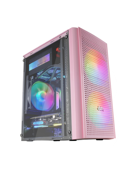 Mars Gaming MC300 Caja Gaming Compacta - Ventana Cristal Templado - 3 Ventiladores FRGB - Rejilla Frontal TOTAL-MESH - Soporte Micro-ATX/Mini-ITX - Iluminacion RGB - Color Rosa