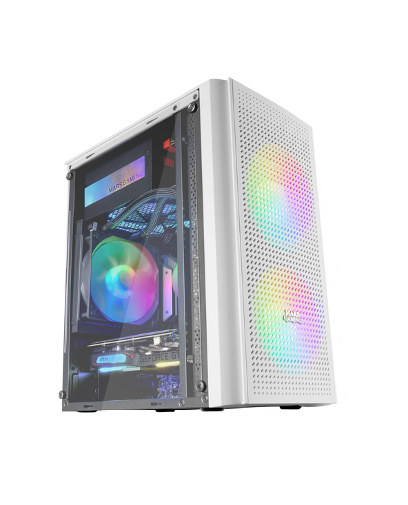 Mars Gaming MC300 Caja Gaming Compacta - Ventana Cristal Templado - Triple Ventilacion - Soporte Refrigeracion Liquida - Iluminacion RGB Fixed - Color Blanco