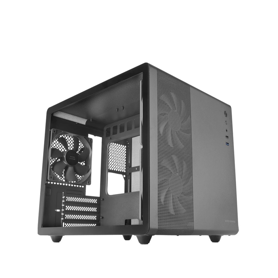 Mars Gaming MC-MPRO Caja Mini Tower Micro ATX, Mini-ITX - Lateral Cristal Templado - Tamaño HDD 2.5", 3.5" - USB-A 3.2, USB-A 2.0 y Audio - 3 Ventiladores 120mm - Soporta Refrigeracion Liquida